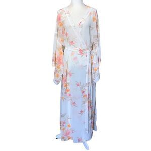 City Chic 14 Allure Ivory Floral Kimono Sleeve Full Length Robe